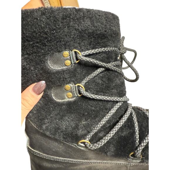 FitFlop Superblizz Black Faux Fur Snow Boots Winter Lace Up Cozy Warm - Picture 4 of 6
